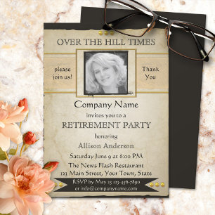 Vintage Newspaper Style Photo Retirement Invite