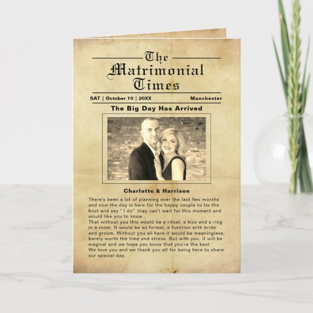 Vintage Newspaper Style Wedding Program (Front)