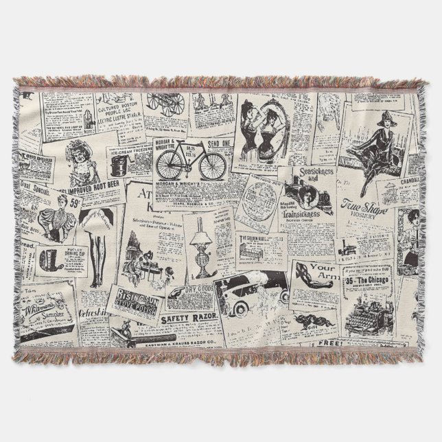Vintage Newspaper  Throw Blanket (Front)