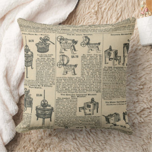 Vintage Newspaper Throw Pillow