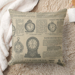 Vintage Newspaper Throw Pillow