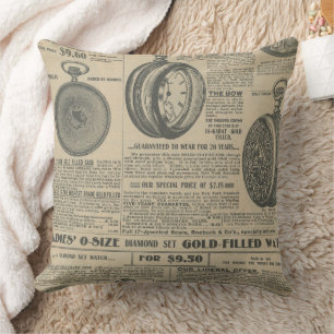 Vintage Newspaper Throw Pillow