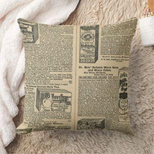 Vintage Newspaper Throw Pillow