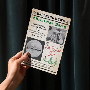Vintage Newspaper Tree Christmas Party Invitation