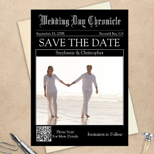 Vintage Newspaper Wedding QR Code Save the Date