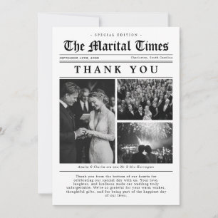Vintage Newspaper Wedding Thank You Card