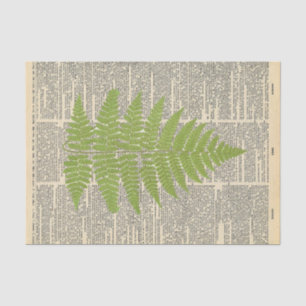 Vintage Newspaper with Green Leaf Decoupage Tissue Paper