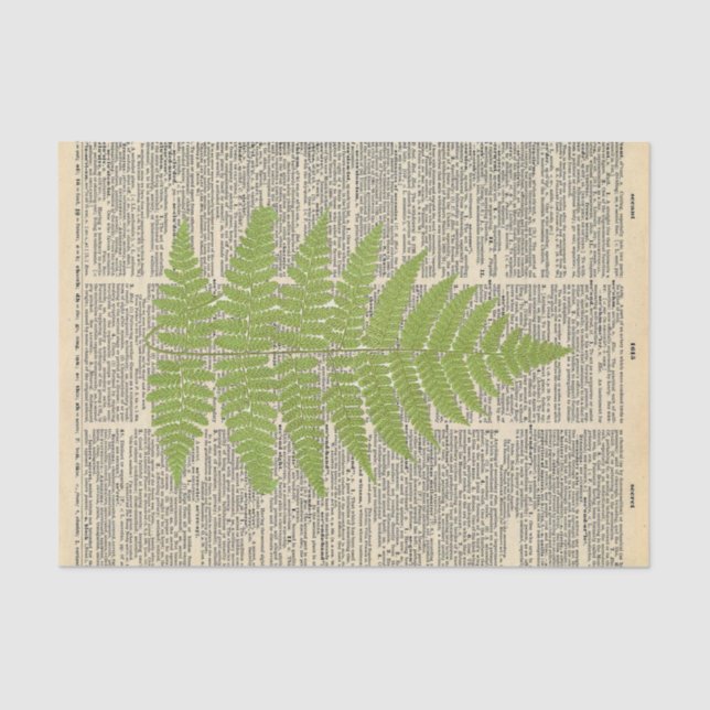 Vintage Newspaper with Green Leaf Decoupage Tissue Paper (Front)