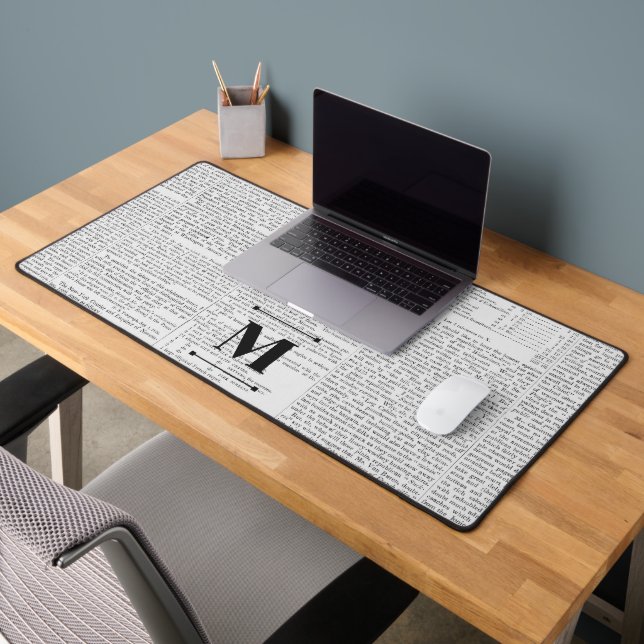 Vintage Newsprint Custom Monogram Desk Mat (Office 2)
