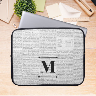 Vintage Newsprint Custom Monogram Laptop Sleeve