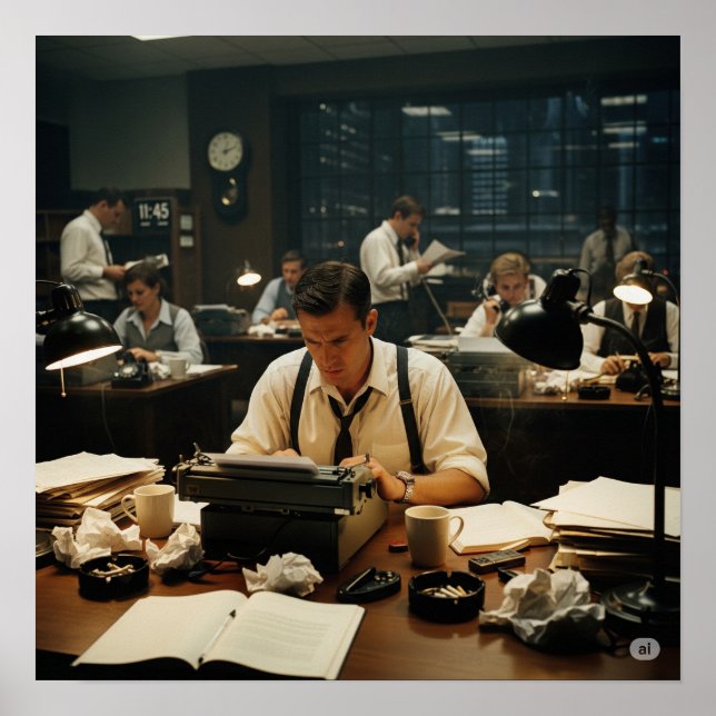 Vintage Newsroom Graphic Poster (Front)