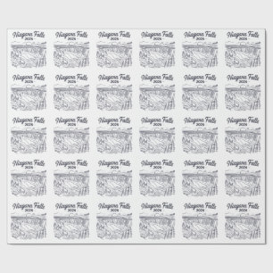 Vintage Niagara Falls 2026 Line Art Sketch Wrapping Paper