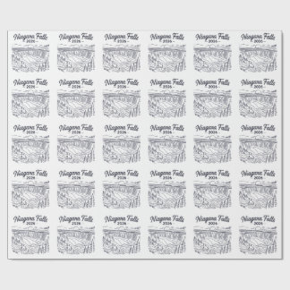 Vintage Niagara Falls 2026 Line Art Sketch Wrapping Paper
