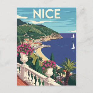 Vintage Nice France Travel Poster Postcard