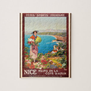 Vintage Nice Reine Cote D'Azur Illustration Art Jigsaw Puzzle