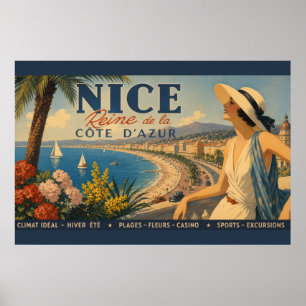 Vintage Nice Reine Cote D'Azur Poster