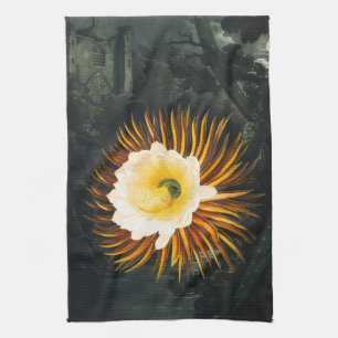Vintage Night-Blowing Cereus Gothic Art Tea Towel