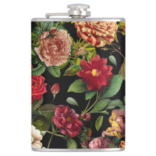 Vintage night floral garden pattern hip flask