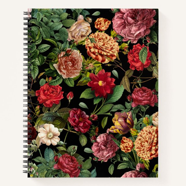 Vintage night floral garden pattern  notebook (Front)