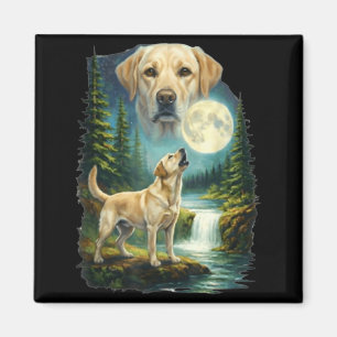 Vintage Night Labrador Retriever Howling Moon Magnet