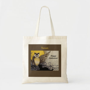 Vintage Night Owl Wing on Branch Moon Tote Bag