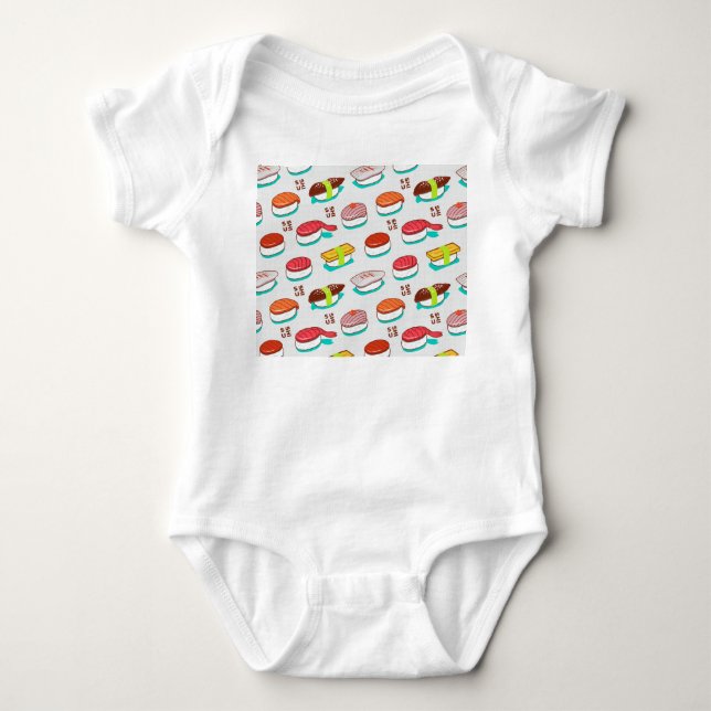Vintage nigiri sushi, doodle pattern baby bodysuit (Front)