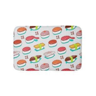 Vintage nigiri sushi, doodle pattern bath mat