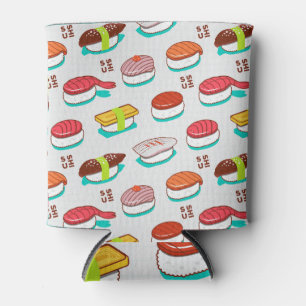 Vintage nigiri sushi, doodle pattern can cooler