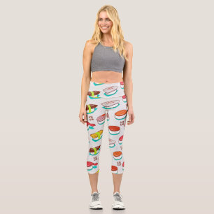 Vintage nigiri sushi, doodle pattern capri leggings