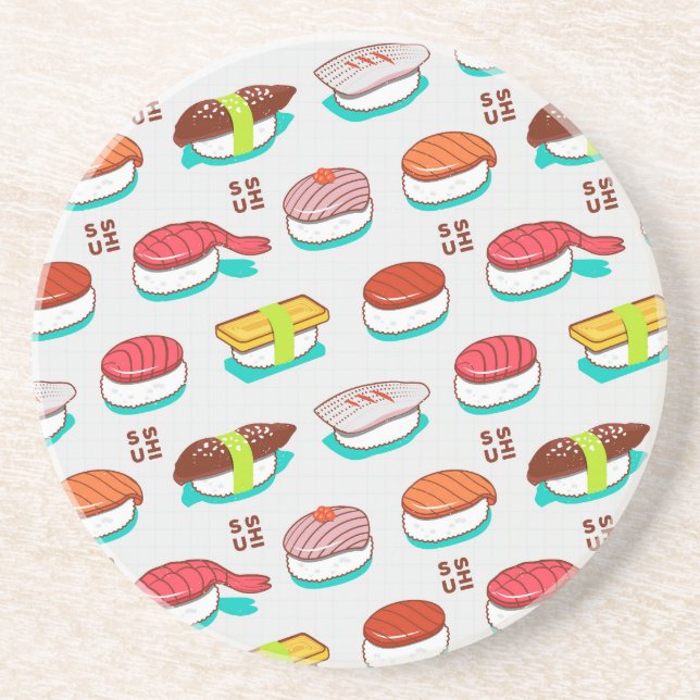 Vintage nigiri sushi, doodle pattern coaster (Front)