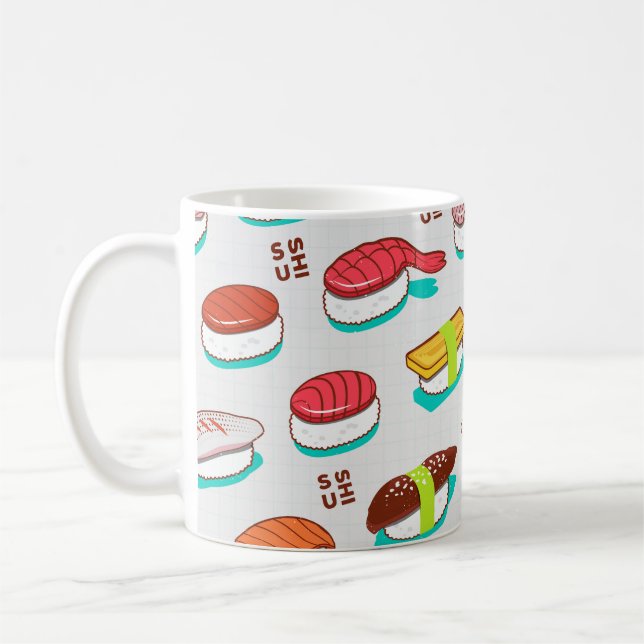 Vintage nigiri sushi, doodle pattern coffee mug (Left)