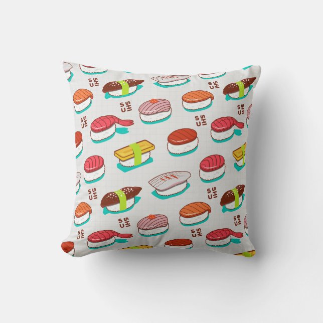Vintage nigiri sushi, doodle pattern cushion (Front)