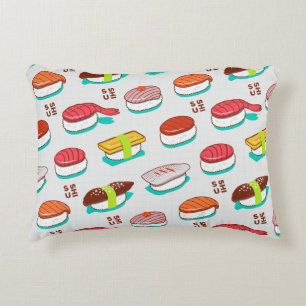Vintage nigiri sushi, doodle pattern decorative cushion