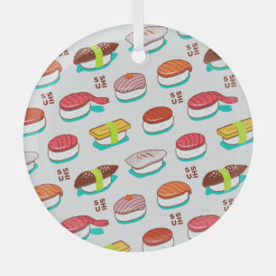 Vintage nigiri sushi, doodle pattern glass tree decoration
