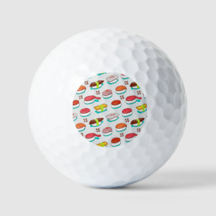 Vintage nigiri sushi, doodle pattern golf balls