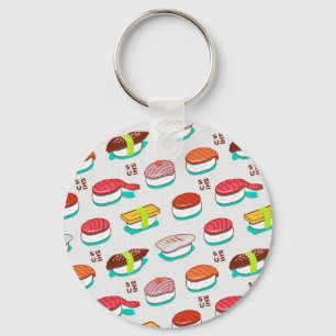 Vintage nigiri sushi, doodle pattern key ring