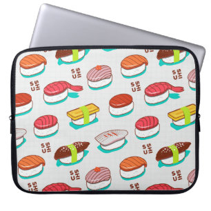 Vintage nigiri sushi, doodle pattern laptop sleeve