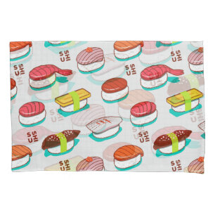 Vintage nigiri sushi, doodle pattern pillowcase