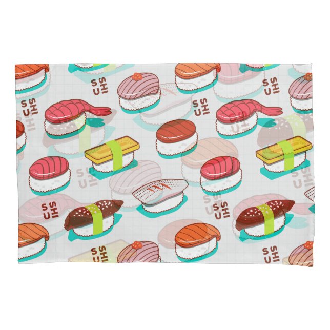 Vintage nigiri sushi, doodle pattern pillowcase (Front)