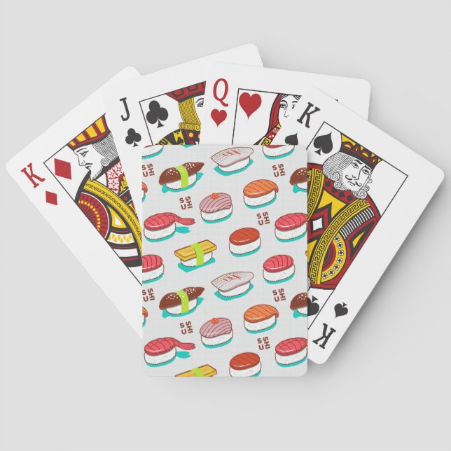 Vintage nigiri sushi, doodle pattern playing cards (Back)