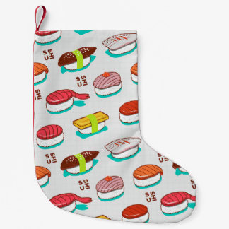 Vintage nigiri sushi, doodle pattern small christmas stocking