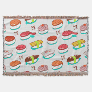Vintage nigiri sushi, doodle pattern throw blanket