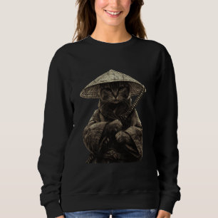 Vintage Ninja Cat Samurai with Katana Warrior Japa Sweatshirt