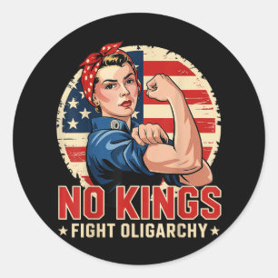 Vintage No Kings Fight Oligarchy America Flag Wome Classic Round Sticker