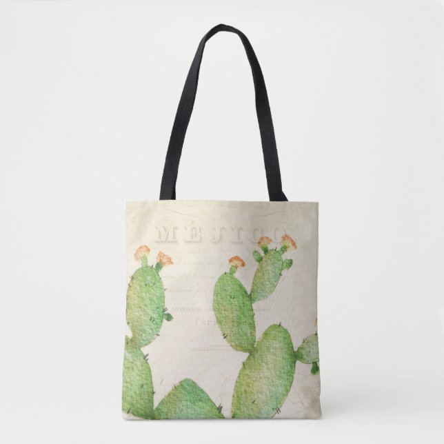 Vintage Nopal Cactus Tote Bag (Front)