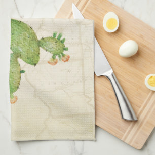 Vintage Nopal Cactus Watercolor Kitchen Towel