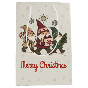 Vintage Nordic Christmas Gnomes Holiday Party Medium Gift Bag