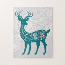 Vintage Nordic Elk Deer with Snowflakes