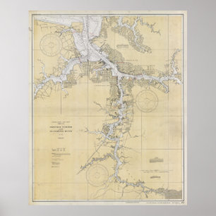Vintage Norfolk Harbour & Elizabeth River Map Poster