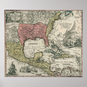 Vintage North America and Caribbean Map (1720) Poster